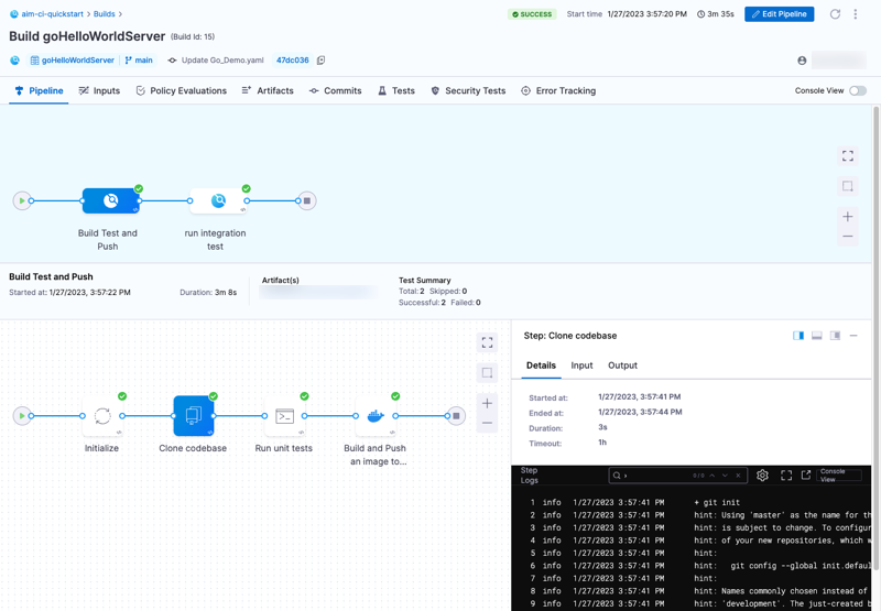 The Build details page.